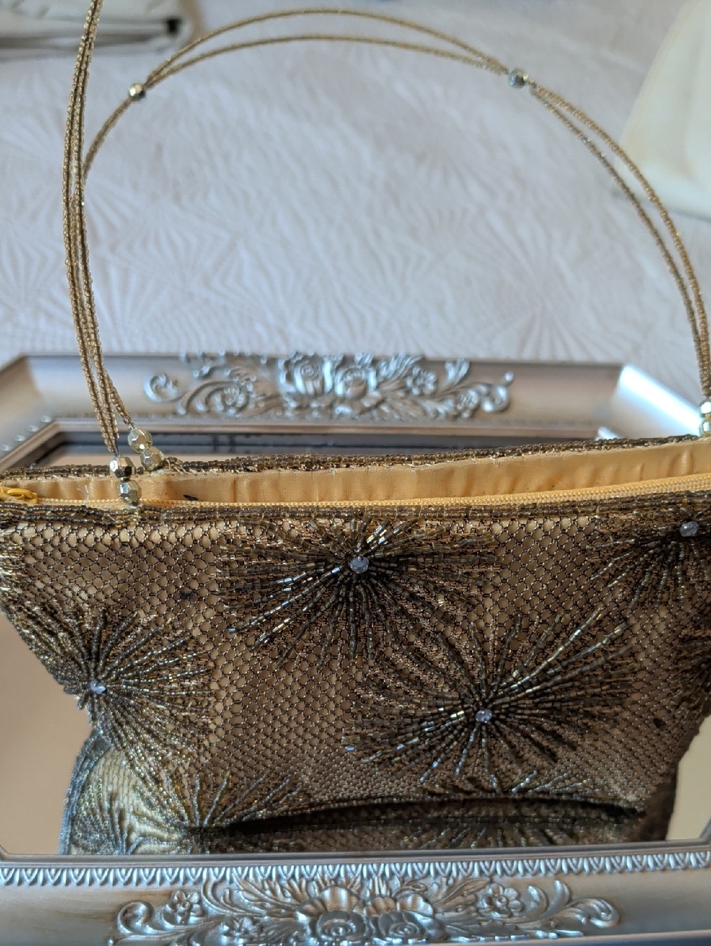 Gold Beaded Evening Clutch Handbag - Elegant Metallic Evening Bag
